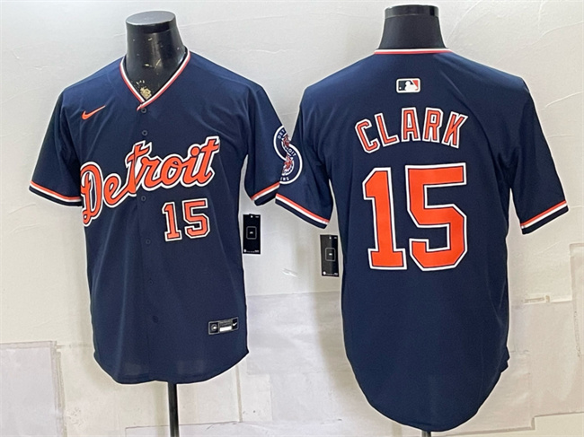 Men's Detroit Tigers #15 Max Clark Navy Alternate 2026 Cool Base Stitched Baseball Jersey